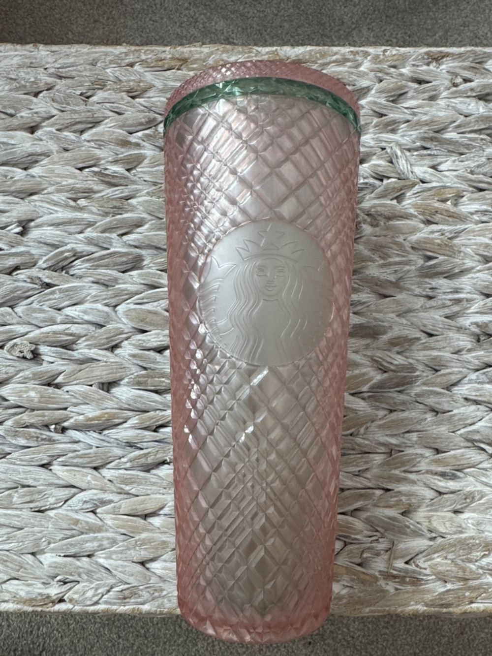 Starbucks Pink Textured Tumbler with Green Rim